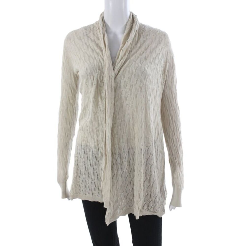 Margaret OLeary Women Ivory Cowl Neck 100% Cotton Long Sleeve Cardigan Size S